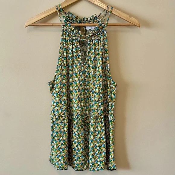 LOFT| Green/Blue/Yellow Floral Peplum  Sleeveless Halter Knit Top Shirt Size XS - Picture 1 of 5